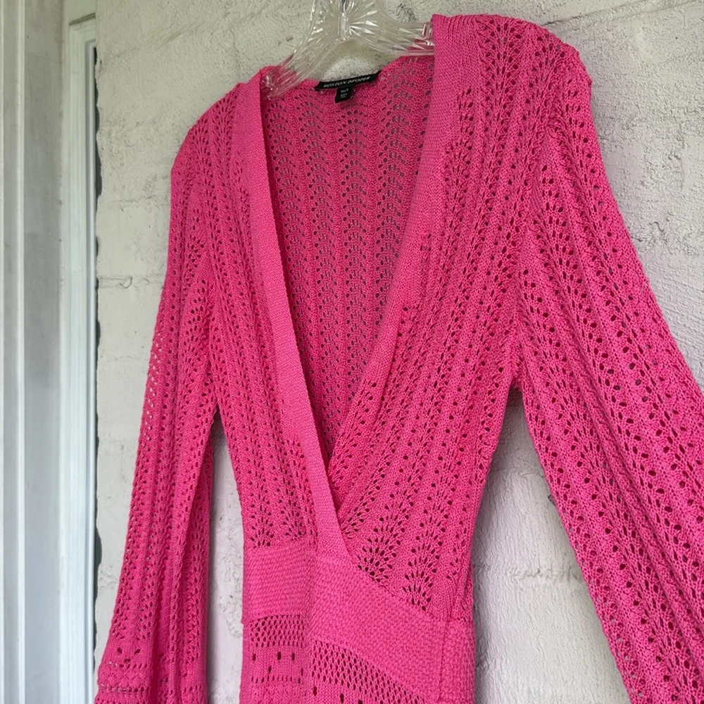Boston Proper Crochet Surplice A-Line Dress & Slip Shocking Pink Size Small - Picture 7 of 15